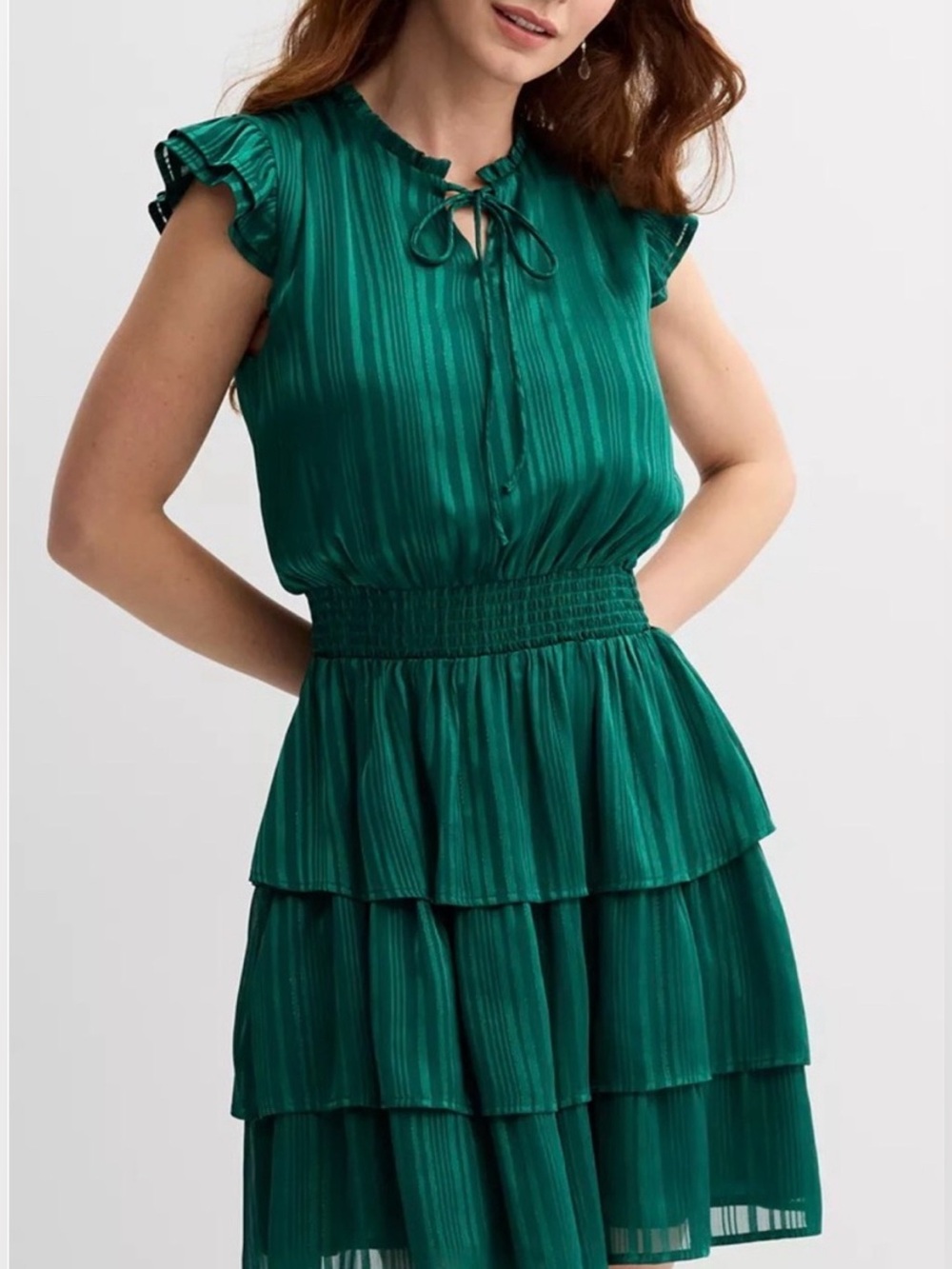 NEW…Draper James Tiered Green Ruffle-Sleeve Dress